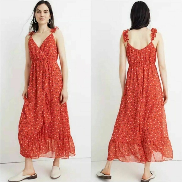 Madewell Dresses & Skirts - Madewell Red Prairie Floral Ruffle Wrap Dress